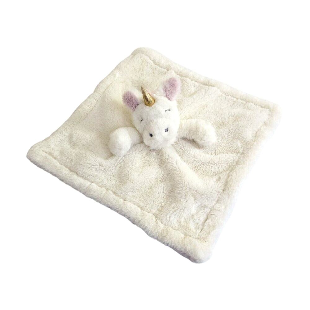 White Unicorn Fleece Soft Fluffy Plush Stuffed Baby Lovey Security Blanket 14"